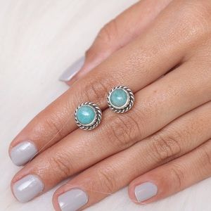 Amazonite Cabochon Stud Earrings in Sterling Silver